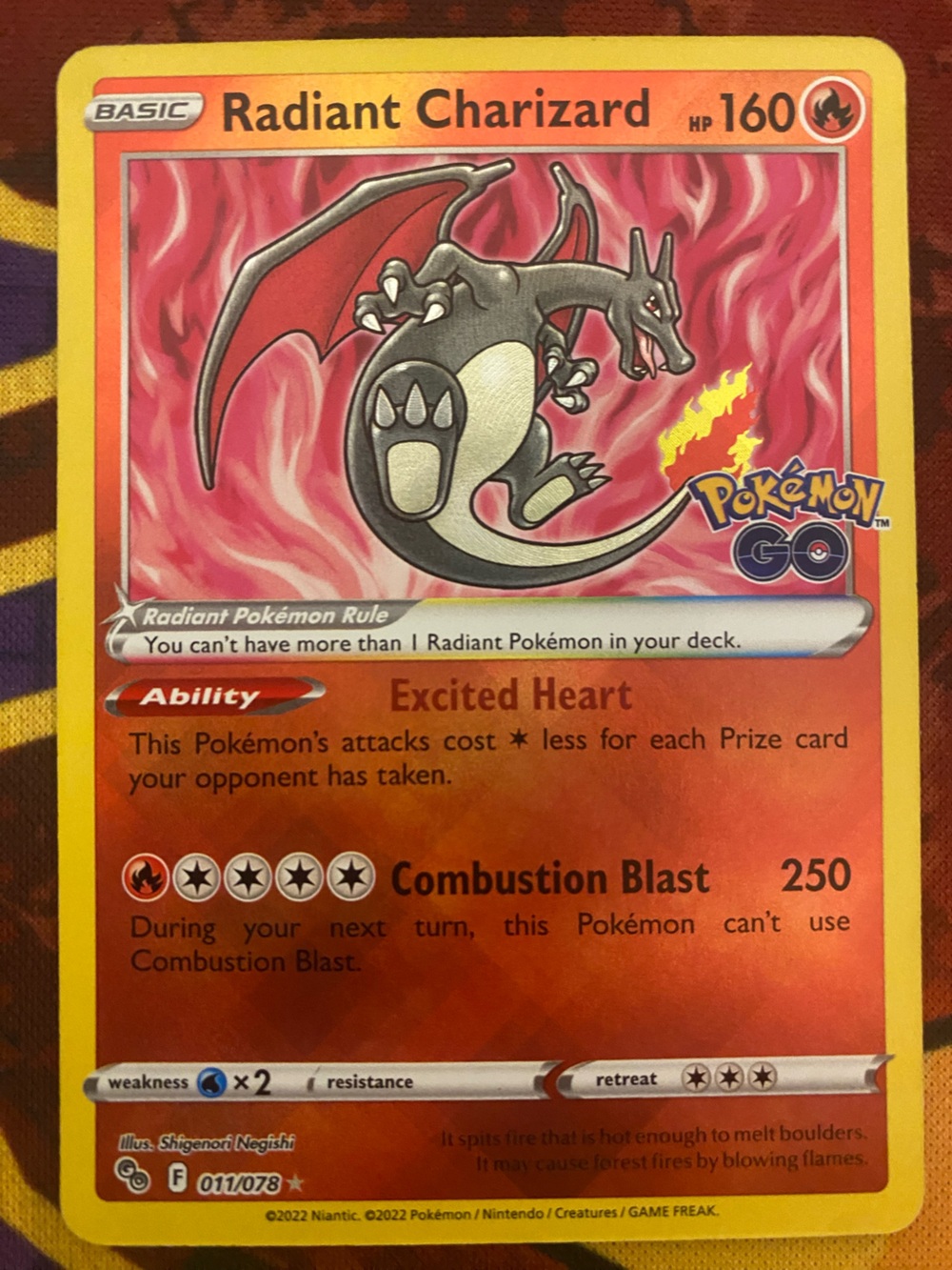 Super rare Pokemon card Radiant Charizard #011/078 Pokemon go Set